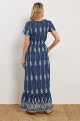 LTS Tall Women's Navy Blue Floral Embroidered Cotton Maxi Dress | Long Tall Sally 4