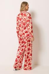 LTS Tall Women's Set Pink Floral Satin Button Shirt & Wide Leg Trousers | Long Tall Sally 2