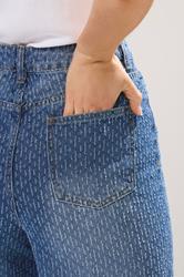 LTS Tall Mid Wash Textured Wide Leg Jeans | Long Tall Sally 4