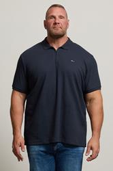 BadRhino Big & Tall Navy Blue Waffle Texture Zip Polo Shirt | BadRhino 1