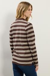 LTS Tall Chocolate Brown Striped Jersey Polo Top | Long Tall Sally 3