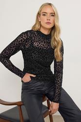 LTS Tall Black Burnout Animal High Neck Top | Long Tall Sally 2