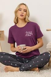 LTS Tall Woman's Burgundy Red 'Sunday Club' Slogan Pyjama Set | Long Tall Sally 4