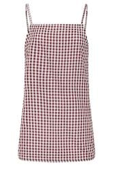 LTS Tall Burgundy Red  Gingham Cotton Vest Top