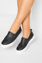Black & Silver Hardware Slip-On Trainers In Extra Wide EEE Fit | Yours Clothing 1