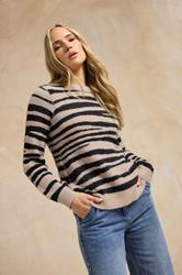 LTS Tall Beige Brown Knitted Zebra Print Jumper | Long Tall Sally 1