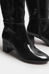 LTS Black Patent Knee High Block Boots In Standard Fit | Long Tall Sally 6