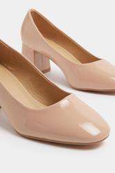 Nude Faux Leather Block Heel Court Shoes In Extra Wide EEE Fit | Yours Clothing 4