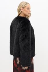 LTS Tall Black Faux Fur Collarless Jacket | Long Tall Sally 3