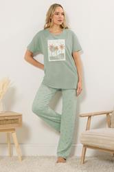 LTS Tall Women's Light Green 'Palm Beach' Slogan Pyjama Set | Long Tall Sally 1