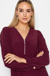 LTS Tall Womens Wine Red Balloon Sleeve Zip Neck Top | Long Tall Sally 4