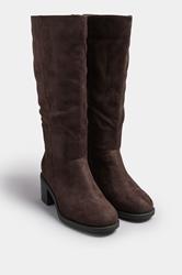 Chocolate Brown Block Heel Micro Boots In Extra Wide EEE Fit | Yours Clothing 2