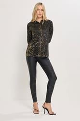 LTS Tall Black & Gold Sequin Embellished Shirt | Long Tall Sally 3