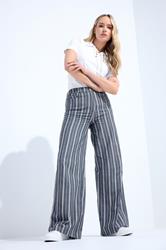 LTS Tall Women's Denim Blue Stripe Cotton Wide Leg Jeans | Long Tall Sally 3