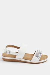 White Diamante Stone Embellished Sandals In Extra Wide EEE Fit | Yours Clothing 2