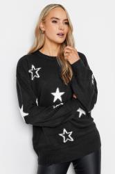 LTS Tall Black Star Print Jacquard Knit Jumper | Long Tall Sally 1
