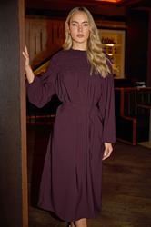 LTS Tall Burgundy Red Shirred Long Sleeve Midi Dress | Long Tall Sally 1