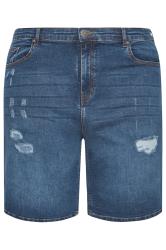 BadRhino Big & Tall Mid Blue Ripped Denim Shorts | BadRhino 3