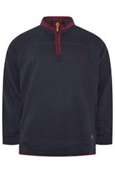 D555 Big & Tall Navy Blue Embroidered Quarter Zip Sweatshirt | BadRhino 1