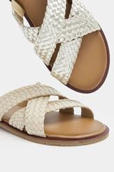 LTS Gold Faux Leather Woven Mule Sandals In Standard Fit | Long Tall Sally 5
