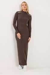 LTS Tall Women's Brown Ribbed Shoulder Button Maxi Dress | Long Tall Sally 2