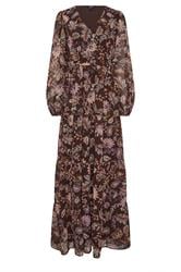 LTS Tall Chocolate Brown Paisley Chiffon Tiered Dress | Long Tall Sally 5