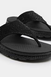 Black Diamante T-Bar Sandals In Wide E Fit | Yours Clothing 5