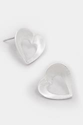 Silver Tone Brushed Heart Stud Earrings | Yours Clothing 3