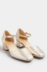 Gold Faux Leather Block Heel Court Shoes In Extra Wide EEE Fit | Yours Clothing 2