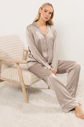 LTS Tall Natural Brown Satin Pyjama Set | Long Tall Sally 1