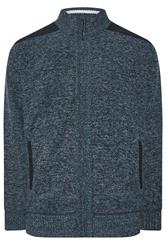 D555 Big & Tall Blue Marl Zip Through Knitted Jumper | BadRhino 1