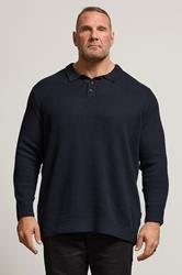 BadRhino Big & Tall Navy Blue Chunky Knit Collared Jumper | BadRhino 1