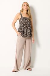 LTS Tall Women's Chocolate Brown Palm Leaf Pleated Linen Vest Top | Long Tall Sally 1