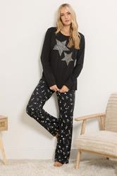 LTS Tall Black Star Graphic Wide Leg Pyjama Set | Long Tall Sally 1