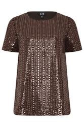 LTS Tall Brown Crew Neck Sequin Top | Long Tall Sally 5