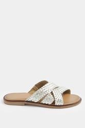 LTS Gold Faux Leather Woven Mule Sandals In Standard Fit | Long Tall Sally 2