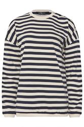 LTS Tall Navy Blue Stripe Embroidered 'Le Marais' Slogan Sweatshirt | Long Tall Sally  5