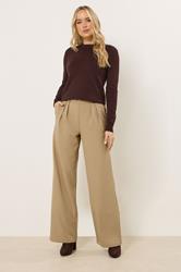 LTS Tall Women's Natural Brown Buckle Wide Leg Trousers | Long Tall Sally 1