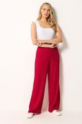 LTS Tall Women's Bright Red Textured Pleated Wide Leg Trousers | Long Tall Sally 3