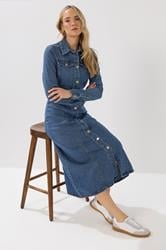 LTS Tall Blue Denim Button Through Midi Dress | Long Tall Sally 2