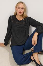LTS Tall Black Woven Frill Blouse | Long Tall Sally 1