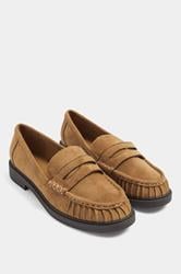 Tan Faux Suede Loafers In Wide EEE Fit | Yours Clothing 3