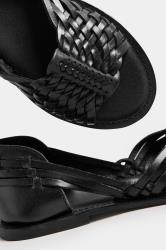 Black Woven Leather Mules In Extra Wide EEE Fit | Yours Clothing 5