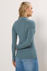 LTS Tall Blue Marl Knitted Polo Top | Long Tall Sally 4
