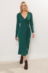 LTS Tall Dark Green Wrap Midi Dress | Long Tall Sally 1