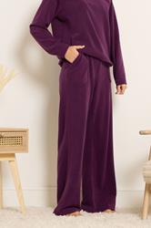 LTS Tall Women's Burgundy Red Wide Leg Fleece Trousers | Long Tall Sally 3