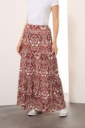 LTS Tall Red Floral Print Tiered Maxi Skirt | Long Tall Sally 2