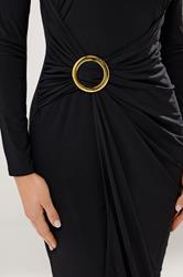 LTS Tall Black Jersey Drape Long Sleeve Buckle Dress | Long Tall Sally 4