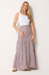 LTS Tall Women's Burgundy Red & White Gingham Cotton Maxi Skirt | Long Tall Sally 3