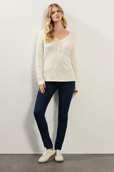 LTS Tall Ivory White Cotton Ribbed Henley Top | Long Tall Sally 2